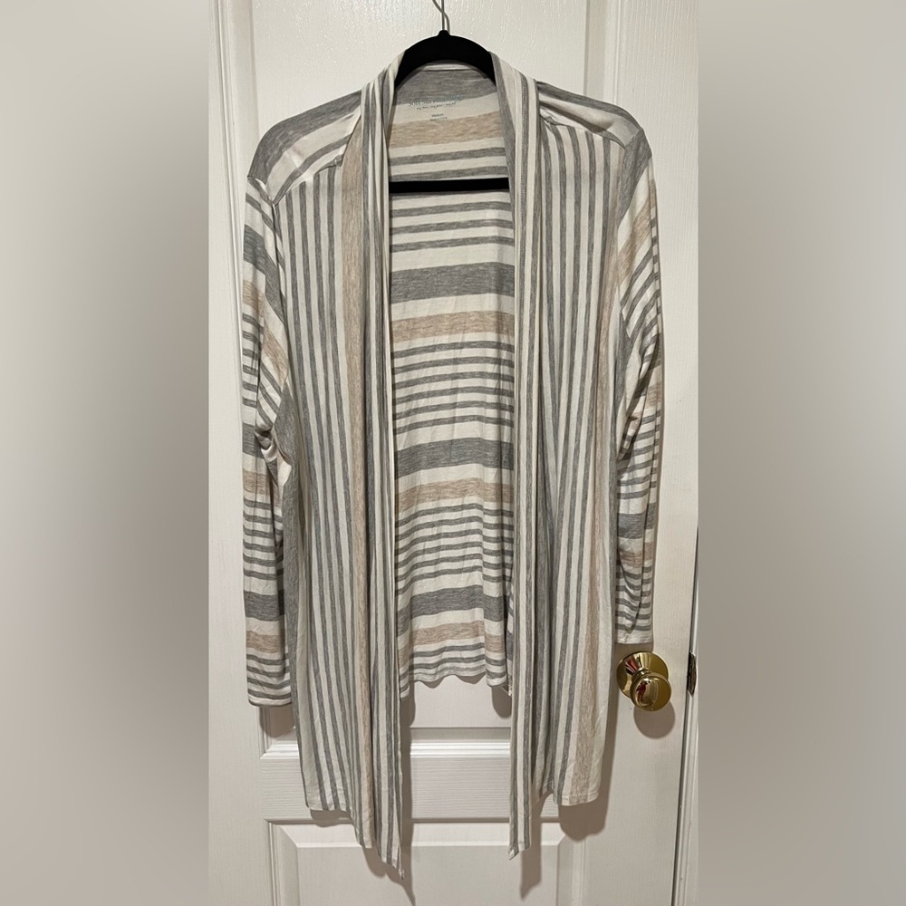 Soft Surroundings Open Front Soft Stretchy Stripe Neutral Cardigan size M
